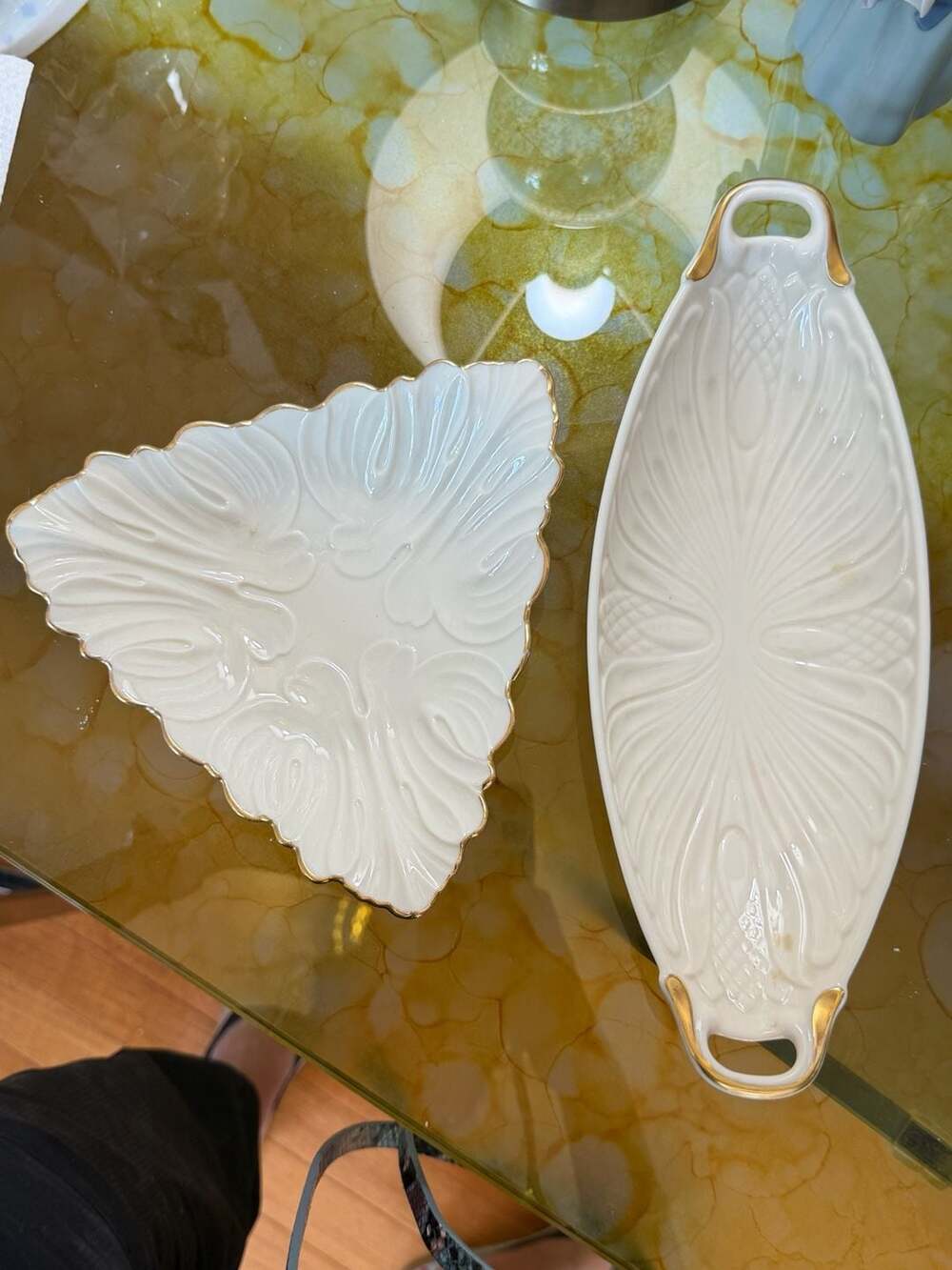 Lenox Monaco Collection White Porcelain Serving Dish Tray 24k Gold Handle